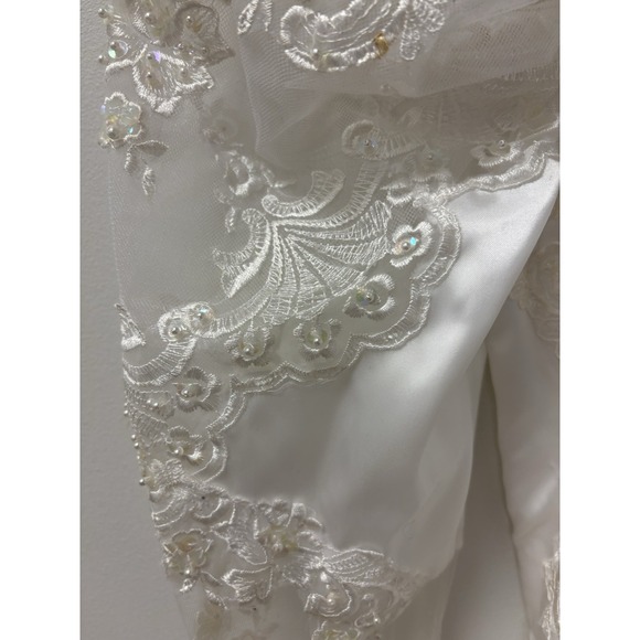 Vtg San Martin Wedding Dress Long Sleeve Train Lace Embroidered Tulle Sz 6/8 - Picture 5 of 16